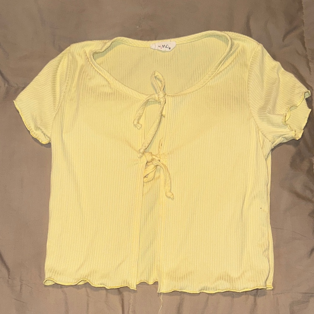 Yellow Tie-Front Ribbed Top